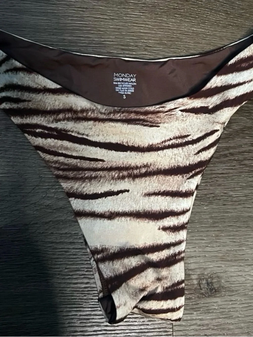 Monday Swimwear Zebra-Stripe High Cut Bikini Bottoms - Brown & Cream